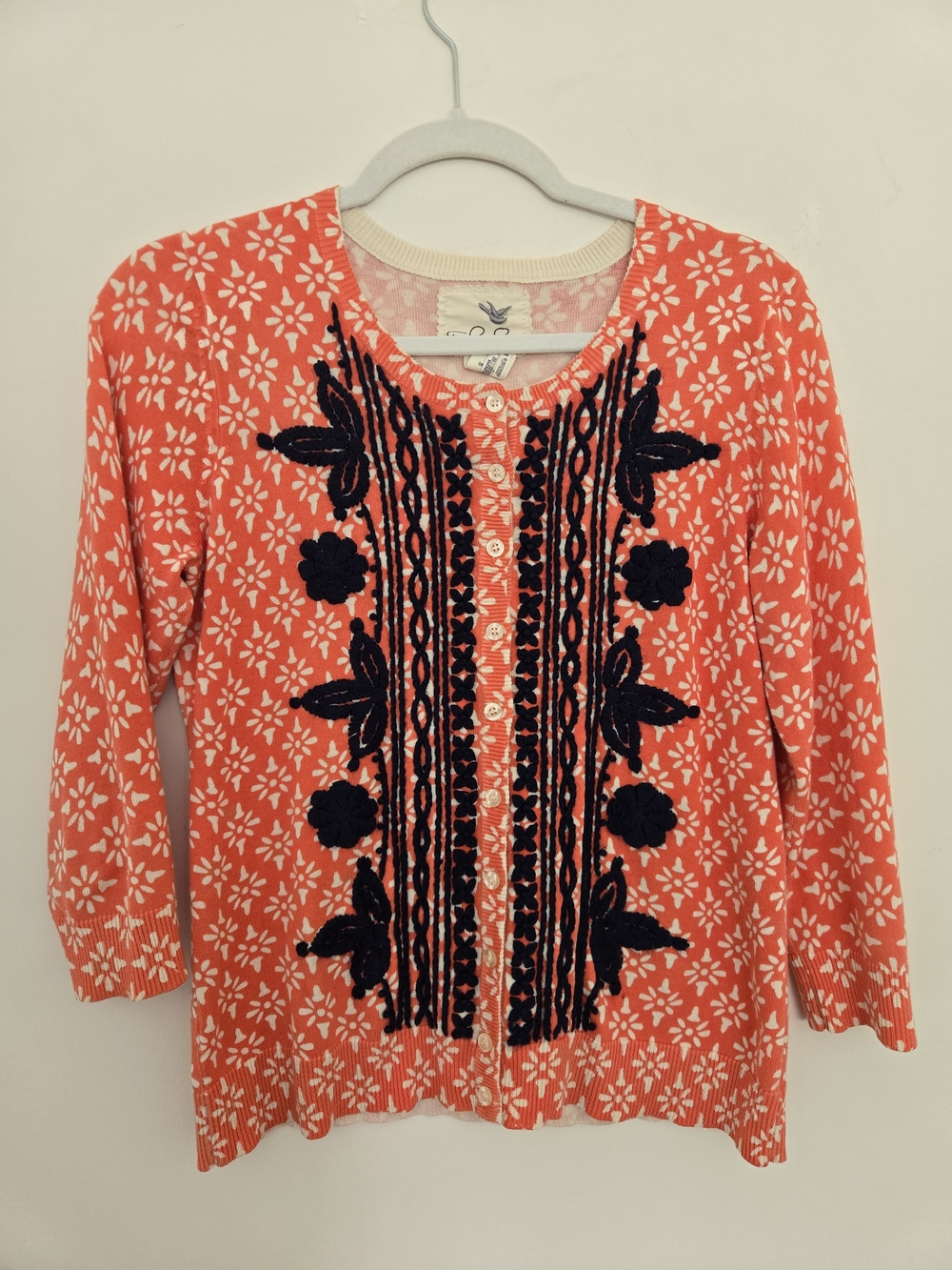 Tabitha embroidered Coral Floral Knit Cardigan Sweater Cottage Core M